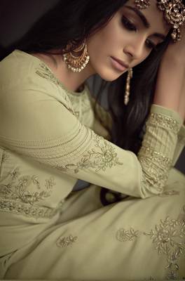Light-parrot-green embroidered georgette salwar with dupatta 2