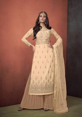 Salmon embroidered georgette salwar with dupatta 1
