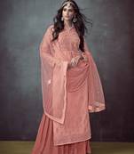 Peach embroidered georgette salwar with dupatta