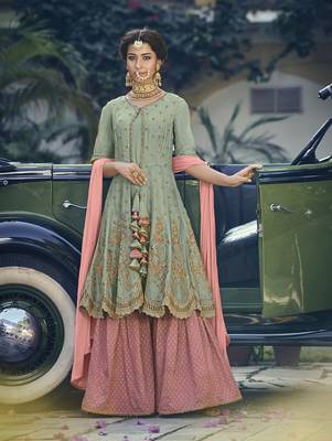 Light-green embroidered georgette salwar with dupatta 1