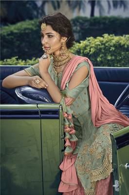 Light-green embroidered georgette salwar with dupatta 2