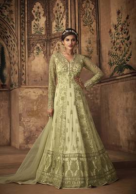 Mehendi embroidered net salwar with dupatta 1