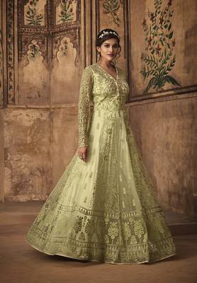 Mehendi embroidered net salwar with dupatta 2
