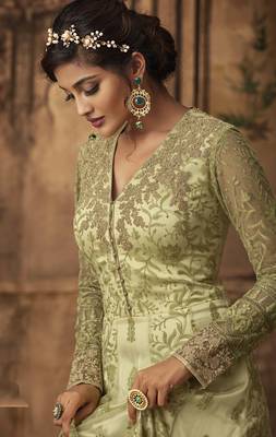 Mehendi embroidered net salwar with dupatta 3