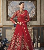Red embroidered net salwar with dupatta