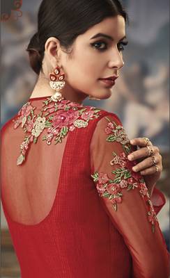 Red embroidered net salwar with dupatta 3