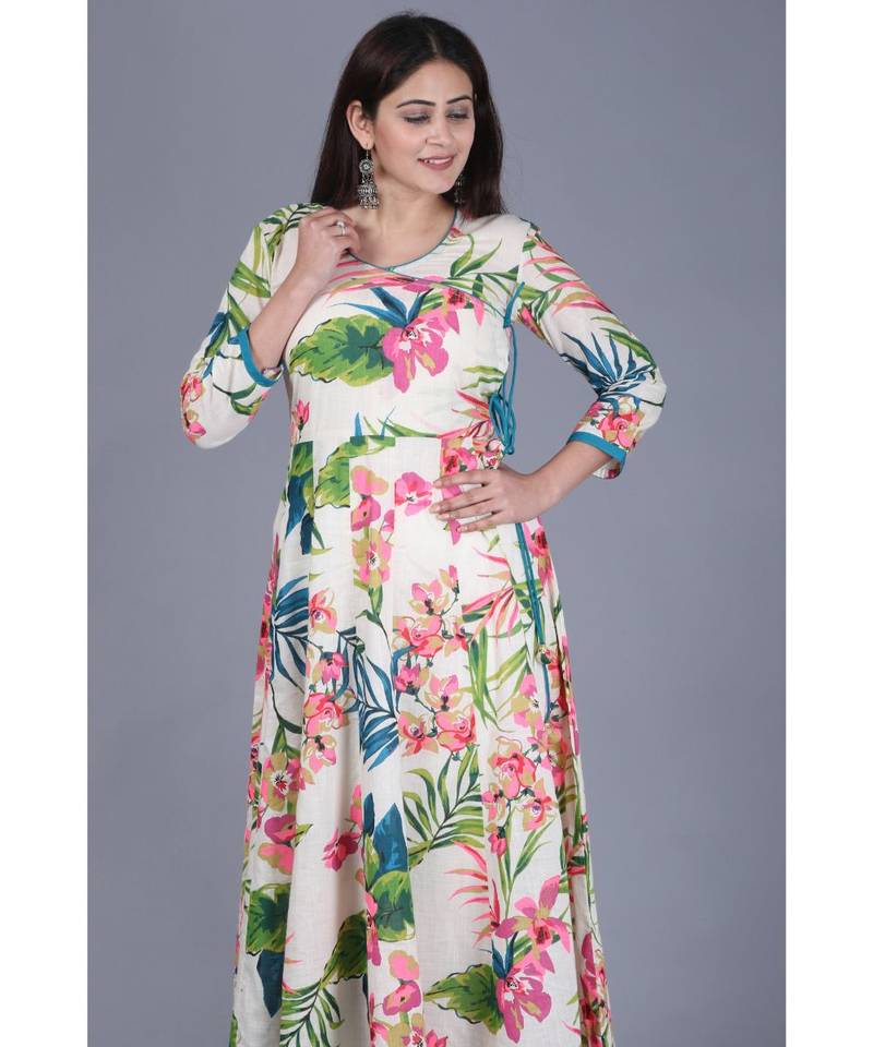 Floral Burst Angarakha Anarkali Kurti with Leggings