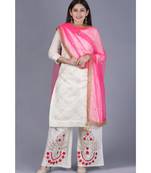 Ivory Treasure Gotta Kurti with Gotta Embroidered Palazzo and Pink Mirror Stone Net Dupatta
