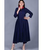 Navy Blue Ikkat Gathered Kurti with Straight Pants