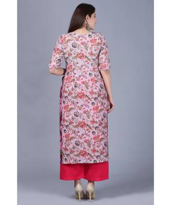 Lavender Burst Floral Kurti with Straight Pants 5