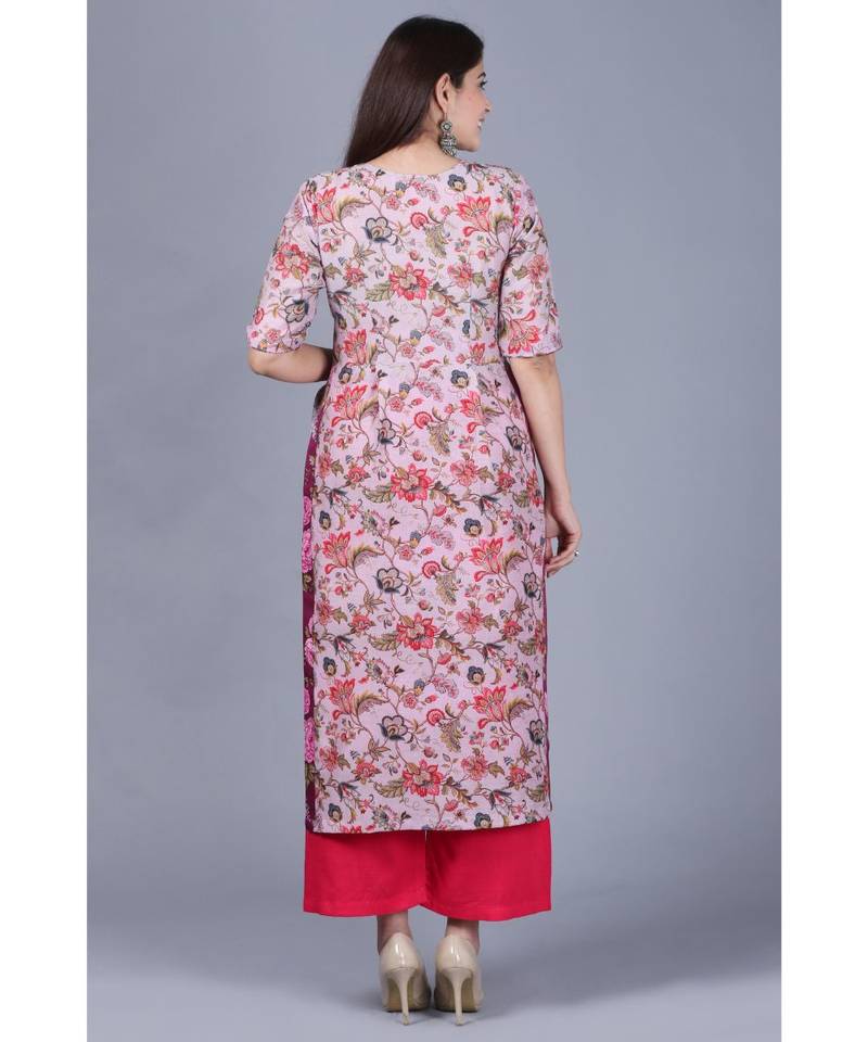 Lavender Burst Floral Kurti with Straight Pants