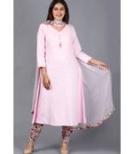 Blush Pink Kali Kurti with Printed Churidaar and Chiffon Dupatta with Floral Border