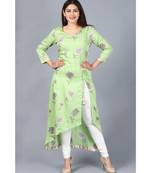 Pista Green Floral Asymmetrical Side Slit Kurti with Churidaar
