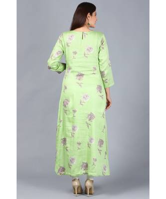 Pista Green Floral Asymmetrical Side Slit Kurti with Churidaar 5