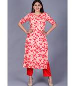 Red Leaf Printed Straight Kurti with Straight Pants