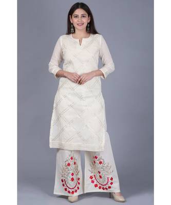 Ivory Treasure Gotta Kurti with Gotta Embroidered Palazzo 1