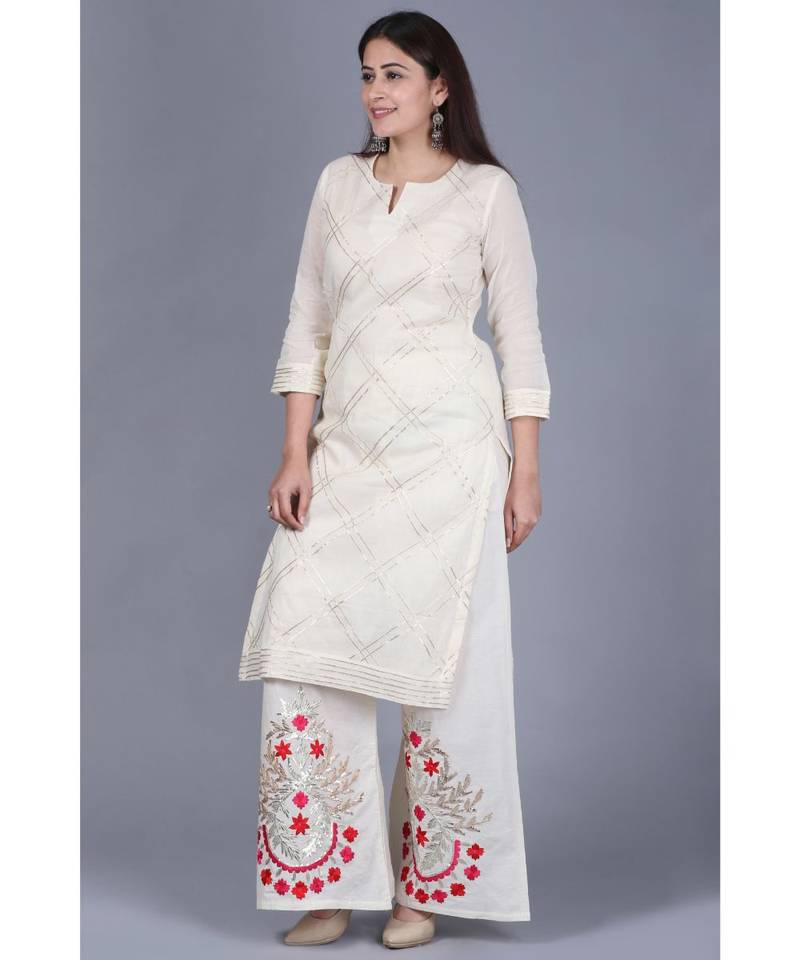 Ivory Treasure Gotta Kurti with Gotta Embroidered Palazzo
