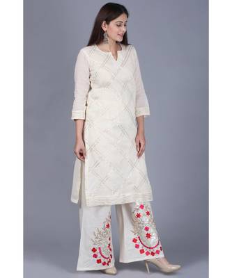 Ivory Treasure Gotta Kurti with Gotta Embroidered Palazzo 3