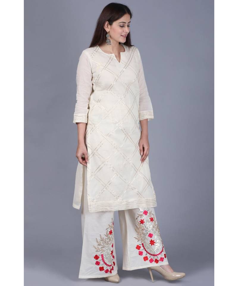 Ivory Treasure Gotta Kurti with Gotta Embroidered Palazzo