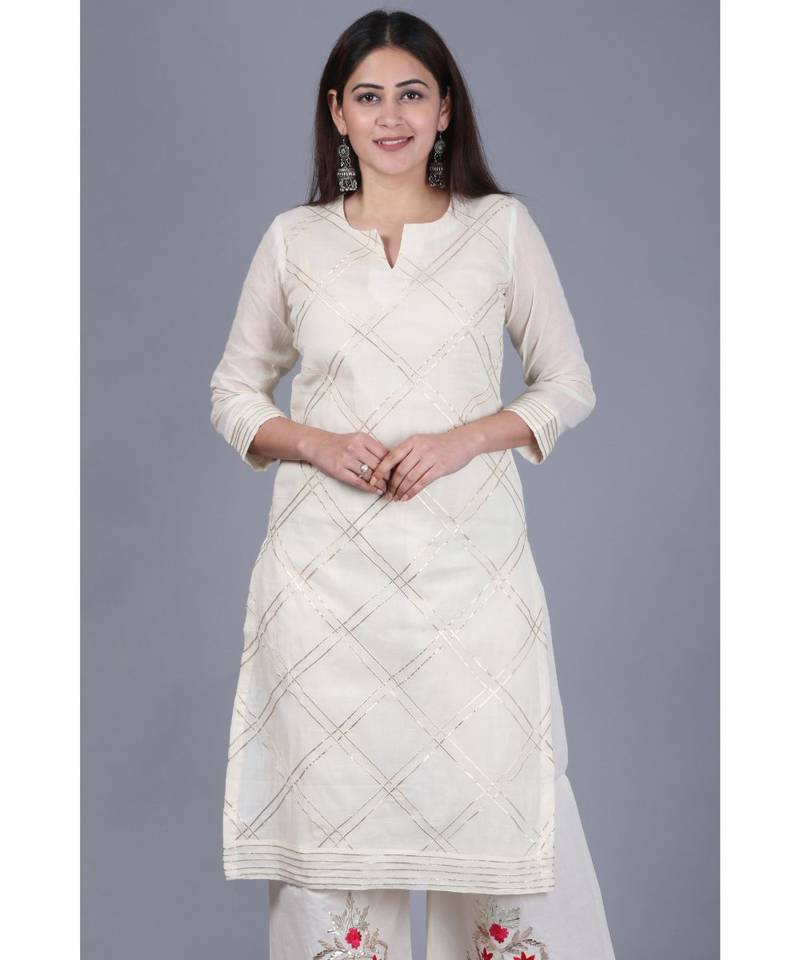 Ivory Treasure Gotta Kurti with Gotta Embroidered Palazzo