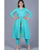 Aqua Green Front Pleat Kurti with Straight Pants