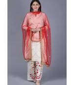 Ivory Treasure Gotta Kurti with Gotta Embroidered Palazzo and Red Mirror Stone Net Dupatta