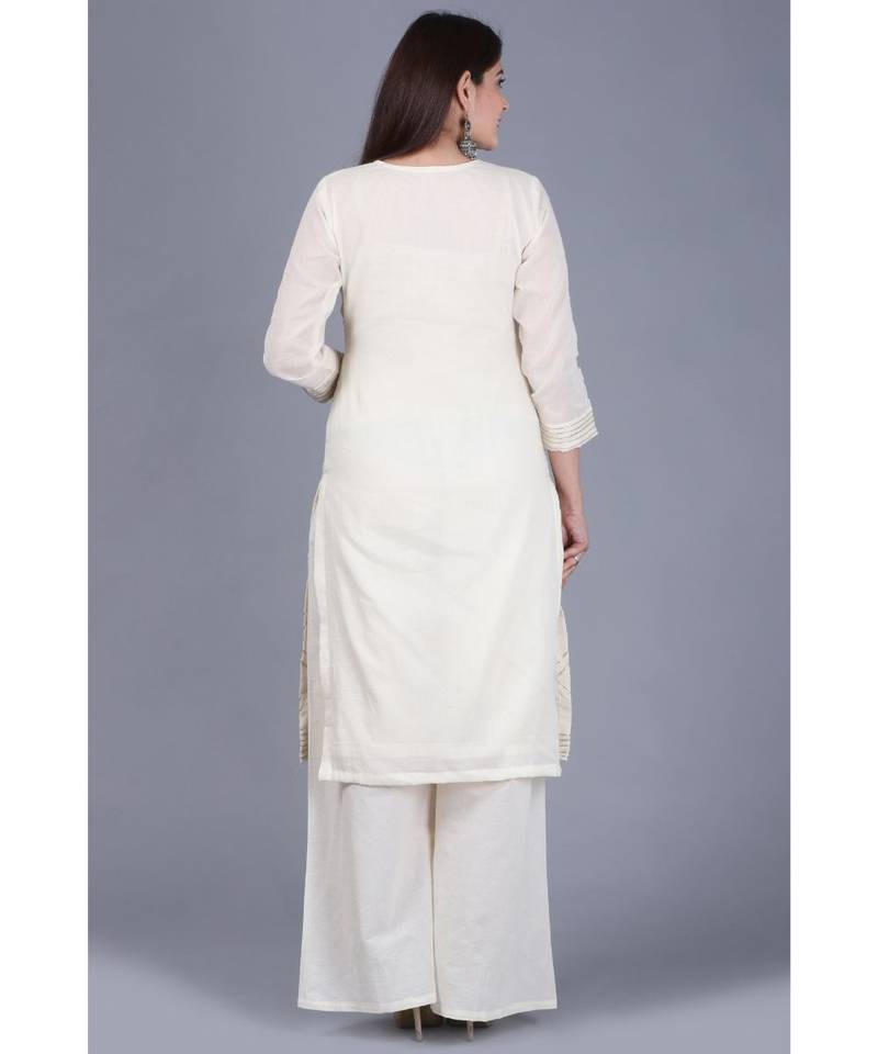 Ivory Treasure Gotta Kurti with Gotta Embroidered Palazzo and Red Mirror Stone Net Dupatta