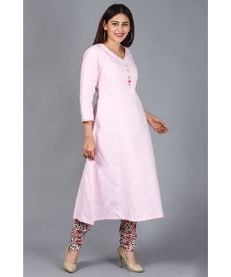 Blush Pink Kali Kurti with Printed Churidaar 1