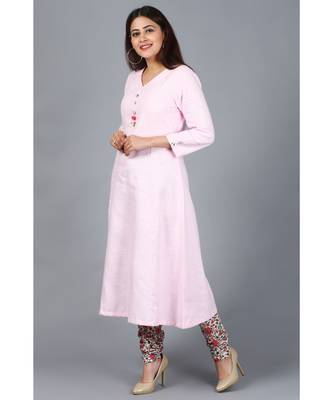 Blush Pink Kali Kurti with Printed Churidaar 2