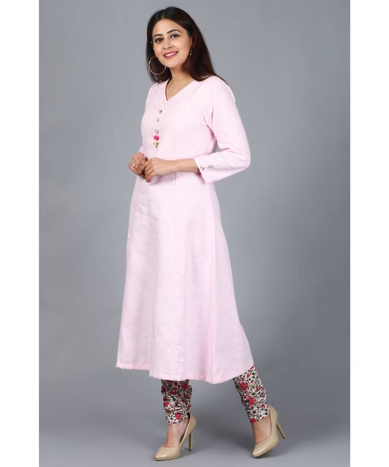 Blush Pink Kali Kurti with Printed Churidaar