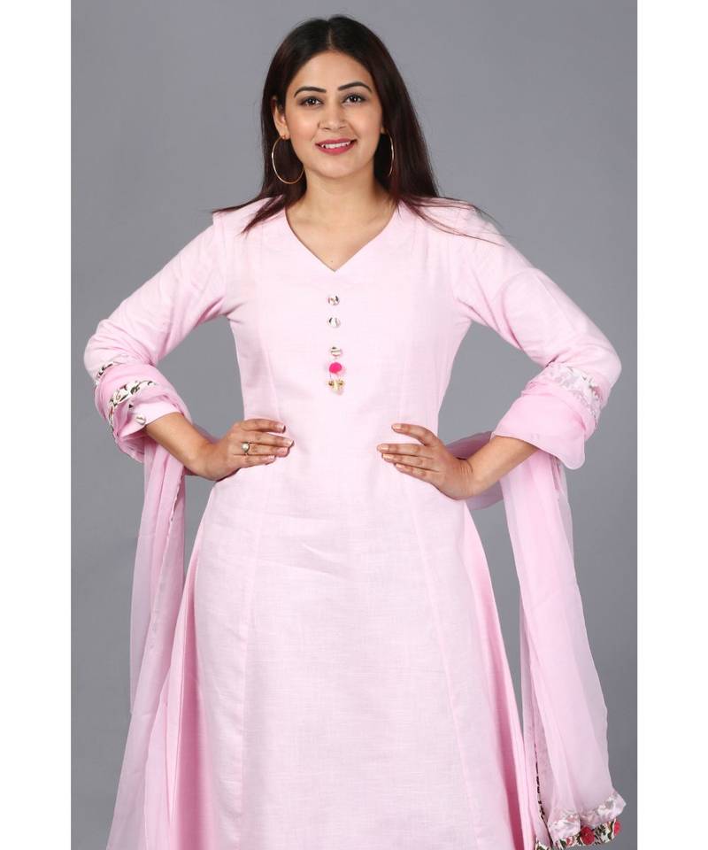 Blush Pink Kali Kurti with Printed Churidaar