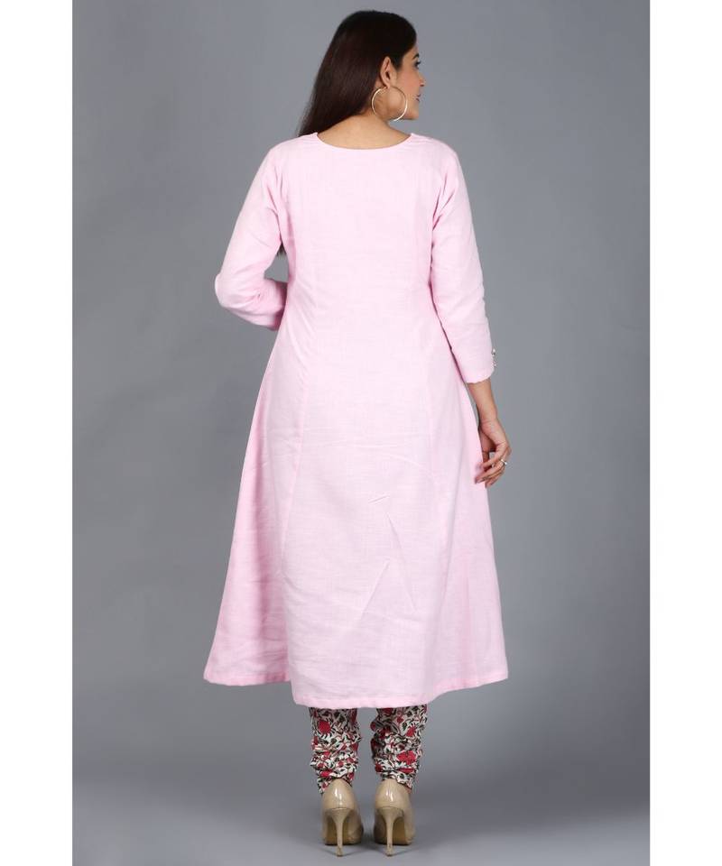 Blush Pink Kali Kurti with Printed Churidaar