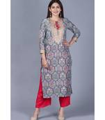 Slate Gray Mughal Printed Gotta Straight Kurti with Straight Palazzo