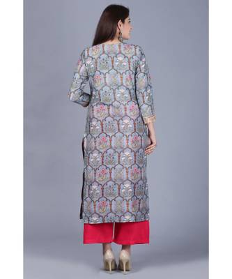 Slate Gray Mughal Printed Gotta Straight Kurti with Straight Palazzo 5