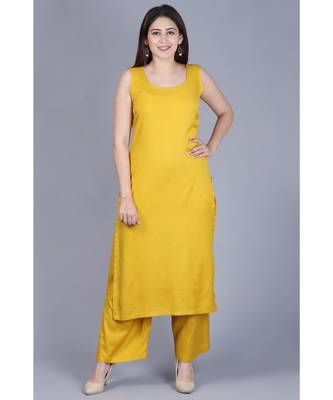 Mustard Fire Straight Rayon Kurti with Straight Palazzo 1
