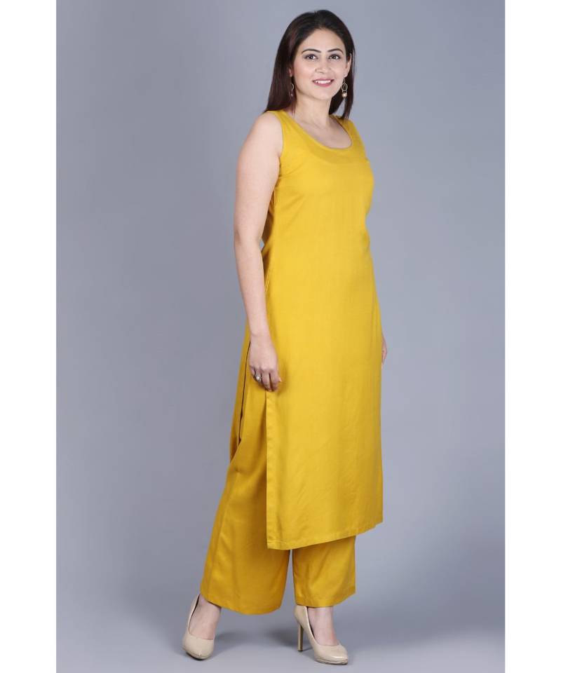 Mustard Fire Straight Rayon Kurti with Straight Palazzo