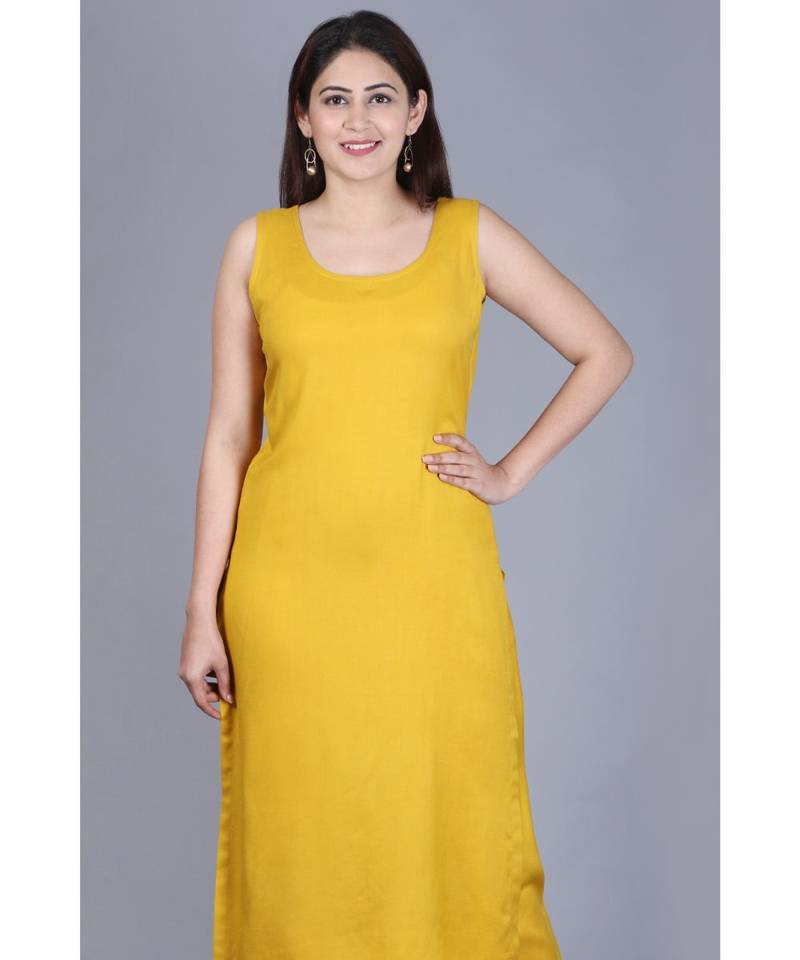 Mustard Fire Straight Rayon Kurti with Straight Palazzo
