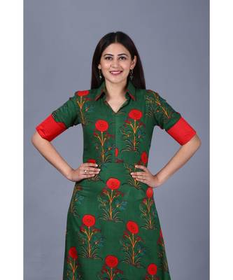 Bold Green Floral Floor Length Kurti 1