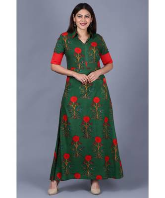 Bold Green Floral Floor Length Kurti 2