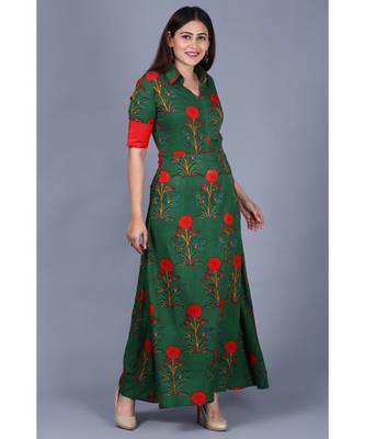 Bold Green Floral Floor Length Kurti 3