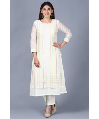 Off-White Freedom Double Layered Kurti with Straight Pants 2