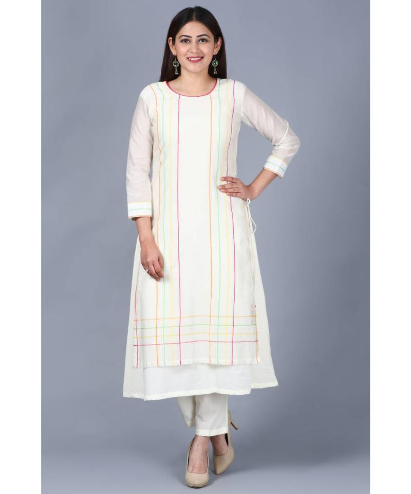 Off-White Freedom Double Layered Kurti with Straight Pants