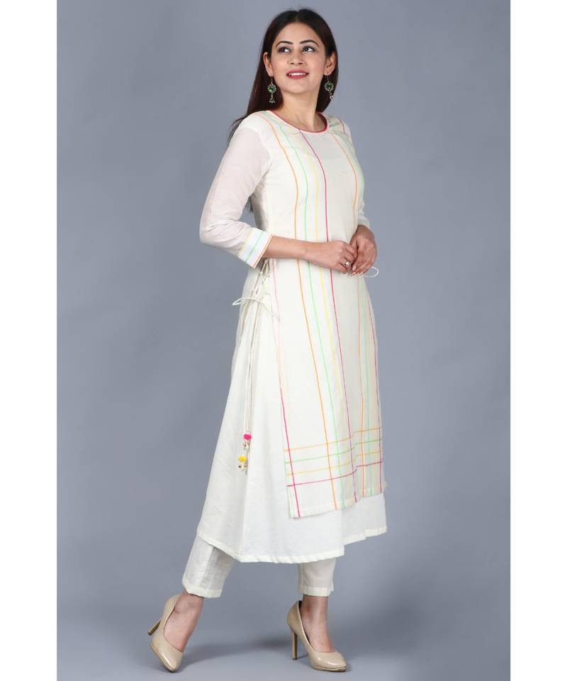 Off-White Freedom Double Layered Kurti with Straight Pants