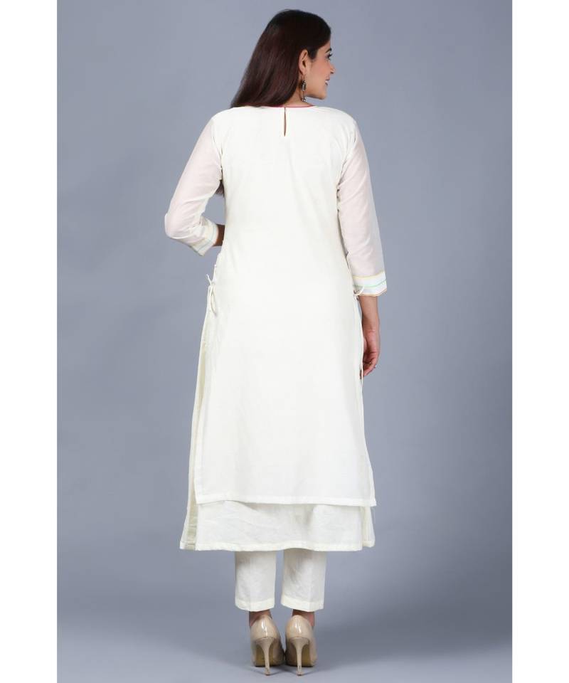 Off-White Freedom Double Layered Kurti with Straight Pants