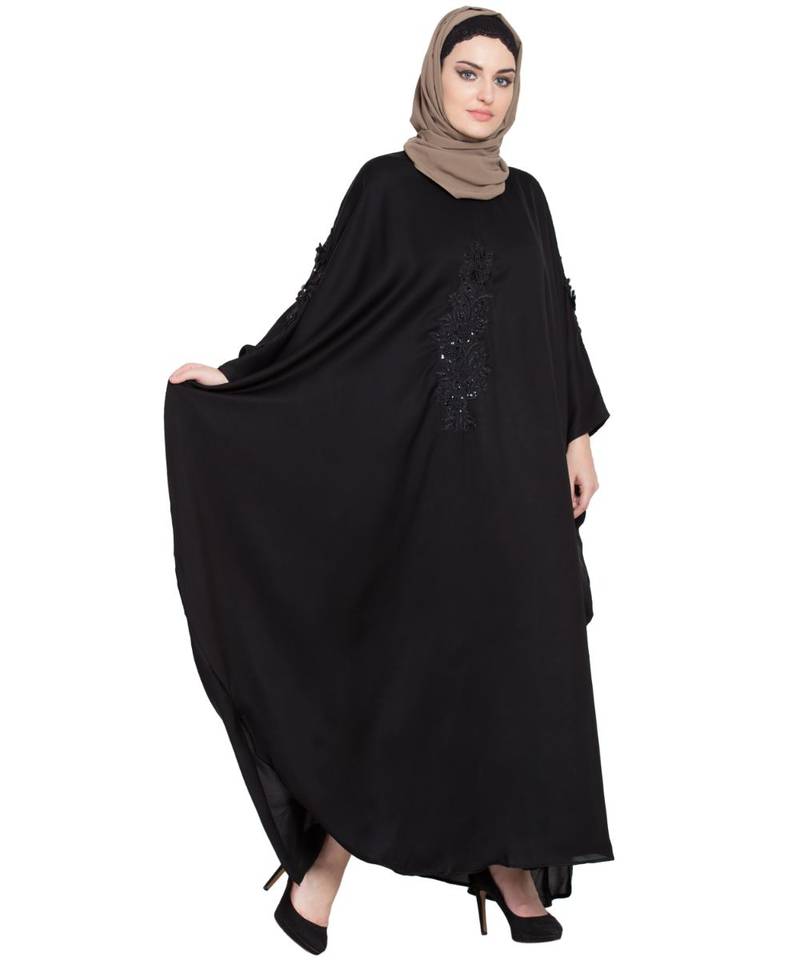 Black Embroidered Nida Abaya