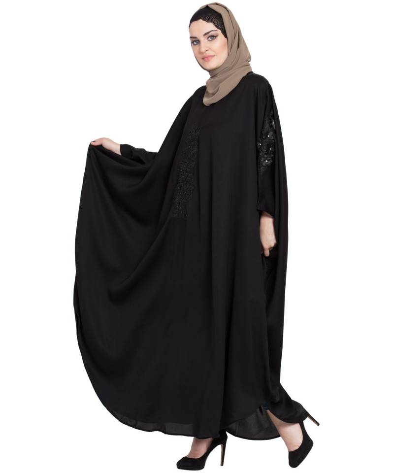 Black Embroidered Nida Abaya