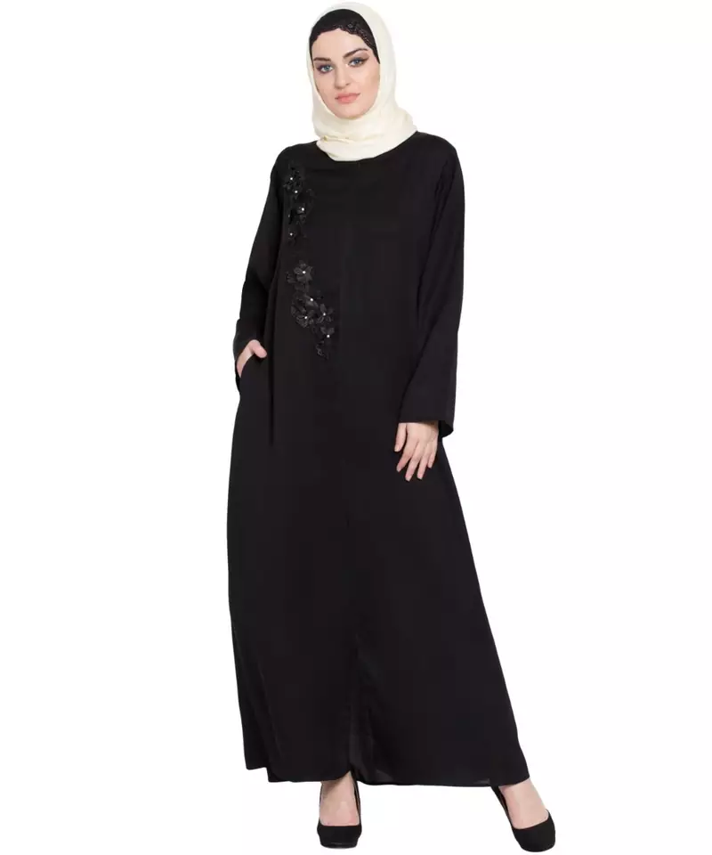 Black Embroidered Nida Abaya