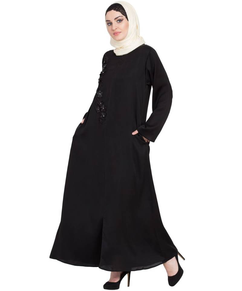 Black Embroidered Nida Abaya
