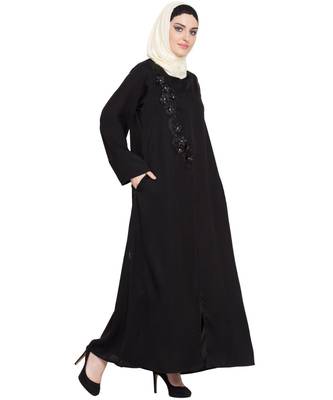 Black Embroidered Nida Abaya 3
