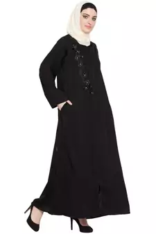 Black Embroidered Nida Abaya